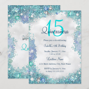 Quinceanera Türkis Blau Weiß Ozean Himmel Geburtst Einladung