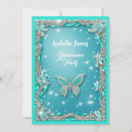 Quinceañera türkis Butterfly Glitzer elegant Einladung