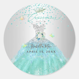 Quinceanera Türkis Glitzer Gown Runder Aufkleber