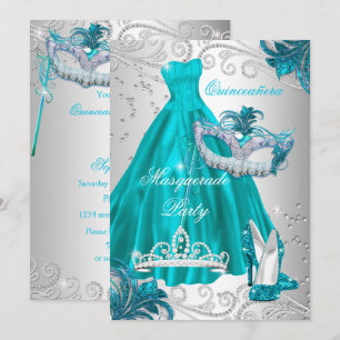 Quinceanera Türkis Maske Silber Kleid Masquerade B Einladung