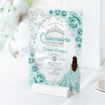 Quinceanera Türkis Silber Blumen