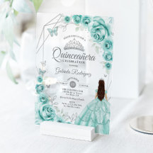 Quinceanera Türkis Silber Blumenkleid