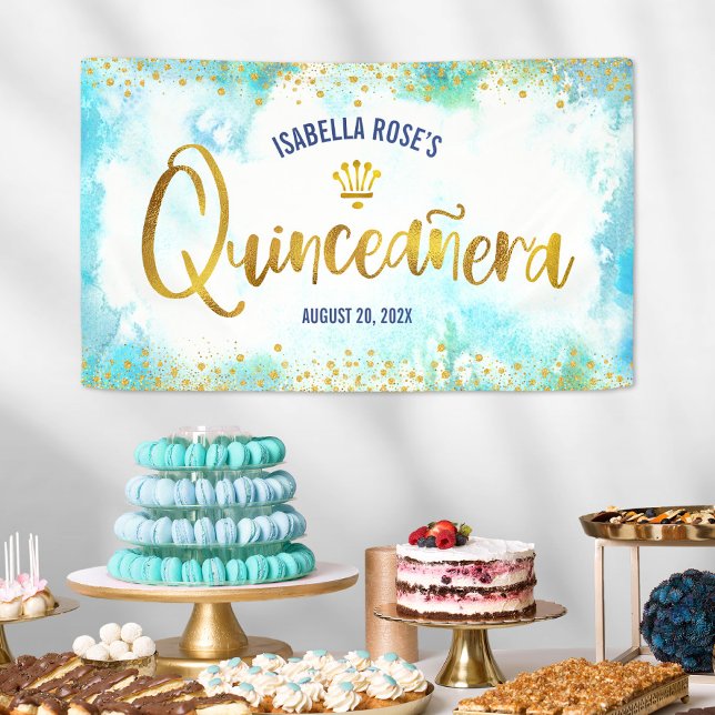 Quinceañera Türkis Wasserfarben Banner (Von Creator hochgeladen)