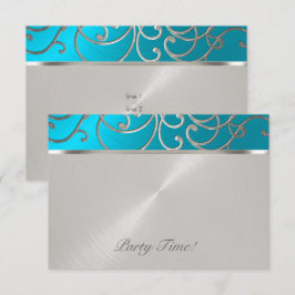 Quinceanera Türkise Blue Silver Filigree Wirbel Einladung