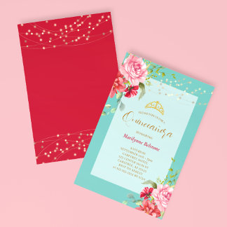 Quinceañera Turquoise Floral Gold Einladung
