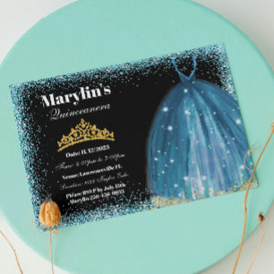 Quinceañera Turquoise Glitzer Ballgown Geburtstag Einladung