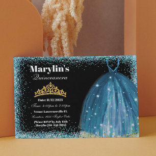 Quinceañera Turquoise Glitzer Ballgown Geburtstag Einladung