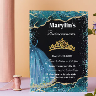 Quinceañera Turquoise Glitzer Ballgown Geburtstag Einladung