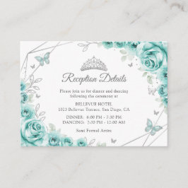 Quinceanera Turquoise Silver Floral Details Begleitkarte