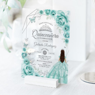 Quinceanera Turquoise Silver Floral Dress Acryleinladungen