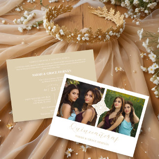 Quinceañera Twins 2 Foto Imitat Ornament Obelisk Einladung