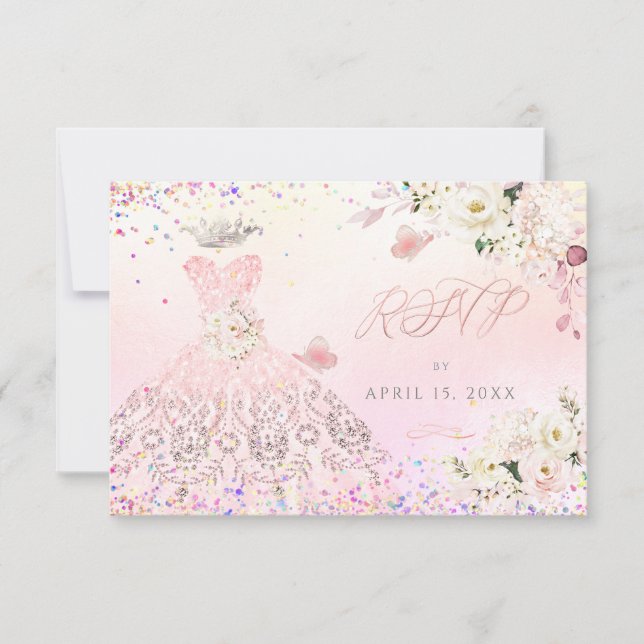 Quinceanera UAWG Blush Pink Glitzer Gängige Einlad Einladung (Vorderseite)