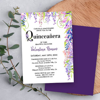 Quinceanera und Lila Blumenlästerung Einladung