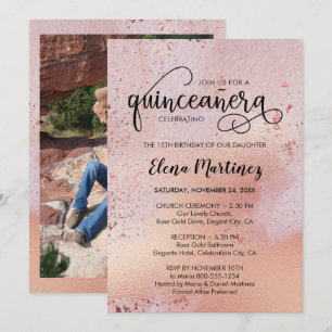 Quinceanera und Messe Elegante Roségold-Foto Einladung