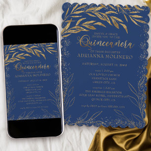 Quinceanera und Messe Königlich Blau und Goldene B Einladung