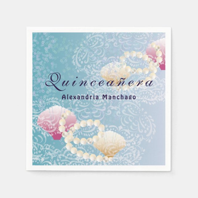 Quinceanera unter dem Meeresspiegel, Perlen rosa M Serviette (Vorderseite)