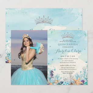 Quinceañera Unterhalb des Fotos Sea Beach Muscheln Einladung