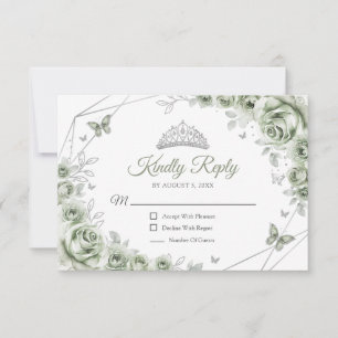 Quinceanera Vert Sauge Argent Floral Réponse