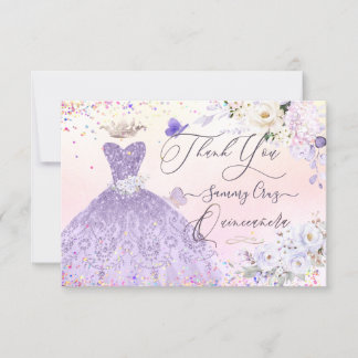 Quinceanera Vielen Dank Dusty Lila Glitzer Gown Einladung
