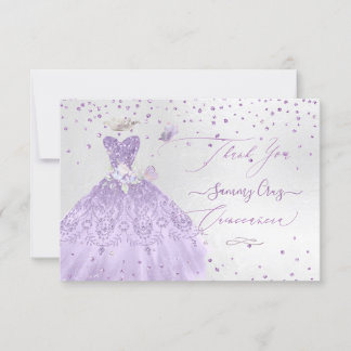 Quinceanera Vielen Dank Dusty Lila Glitzer Gown Einladung