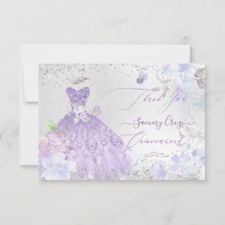 Quinceanera Vielen Dank Dusty Lila Glitzer Gown Einladung