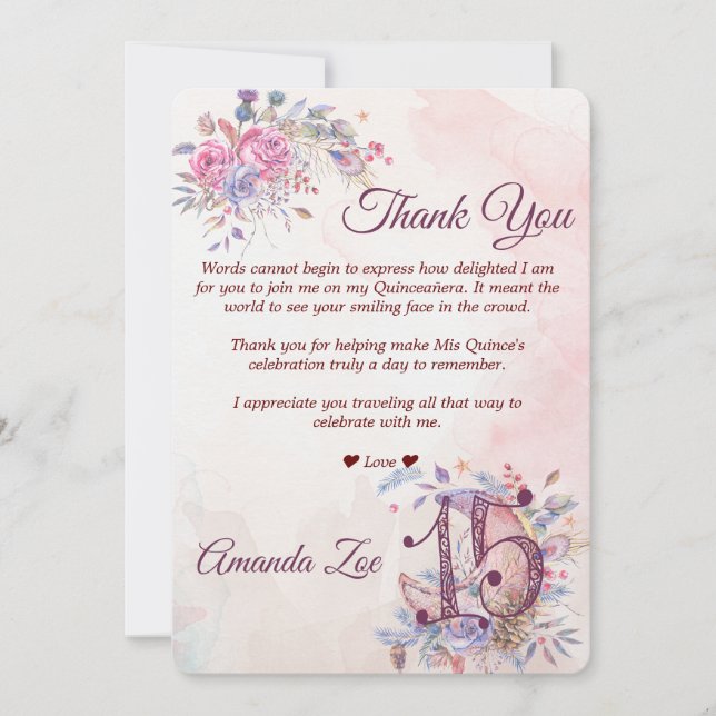 Quinceañera Vielen Dank Einladung (Vorderseite)