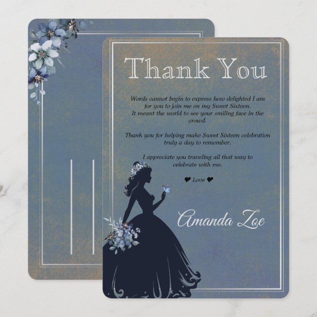 Quinceañera Vielen Dank Einladung (Vorne/Hinten)