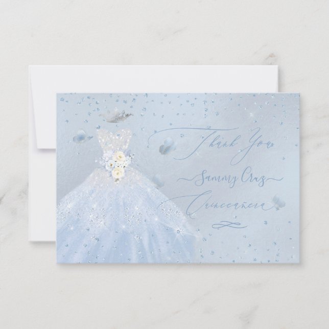 Quinceanera Vielen Dank Glitzer Silver Baby Blue I Einladung (Vorderseite)