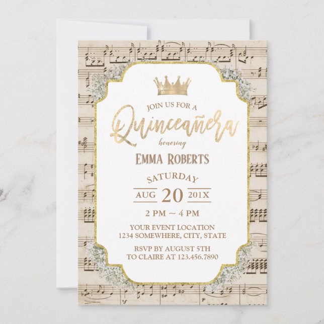 Quinceanera Vintag Music 15. Geburtstag Einladung (Vorderseite)