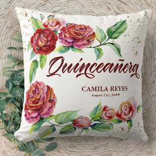 Quinceanera Vintage Rote Rosen Personalisiert Kissen