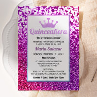 Quinceañera violet Glamour Invitation espagnole