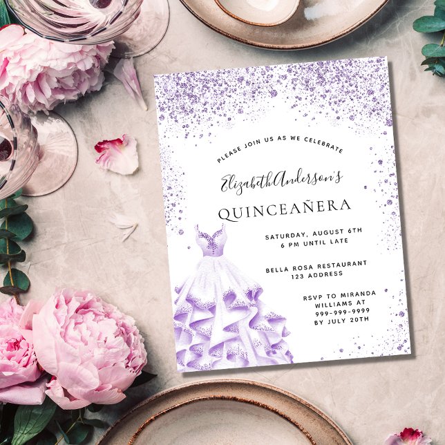 Quinceanera violettes Kleid Glitzer Budget Flyer (Von Creator hochgeladen)