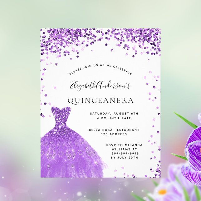 Quinceanera violettes Kleid Glitzer Budget Flyer (Von Creator hochgeladen)