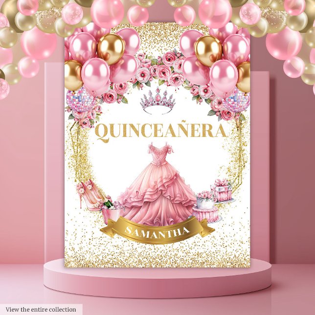 Quinceañera Wall Tapestes Rosa Kleid Gold Tiara Wandteppich (Quinceañera Wall Tapestry Pink Dress Gold Tiara

)