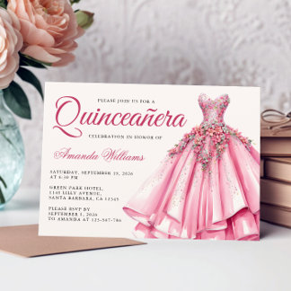 Quinceanera Wasserfarbe Rose Gold Gown Einladung