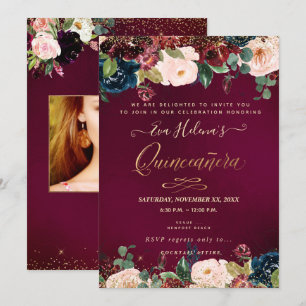 Quinceañera, Wasserfarben Blumen DIY Sangria in Ro Einladung