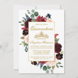 Quinceanera Watercolor Burgund Pink Foto Einladung