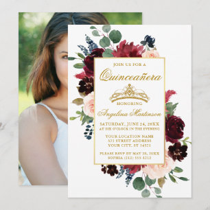 Quinceanera Watercolor Burgund Pink Foto Einladung