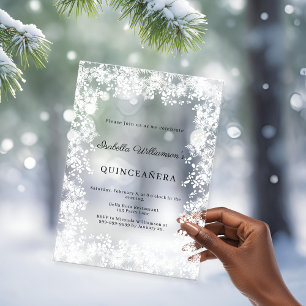 Quinceanera weiße Schneeflocken Winterparty vereis Acryleinladungen