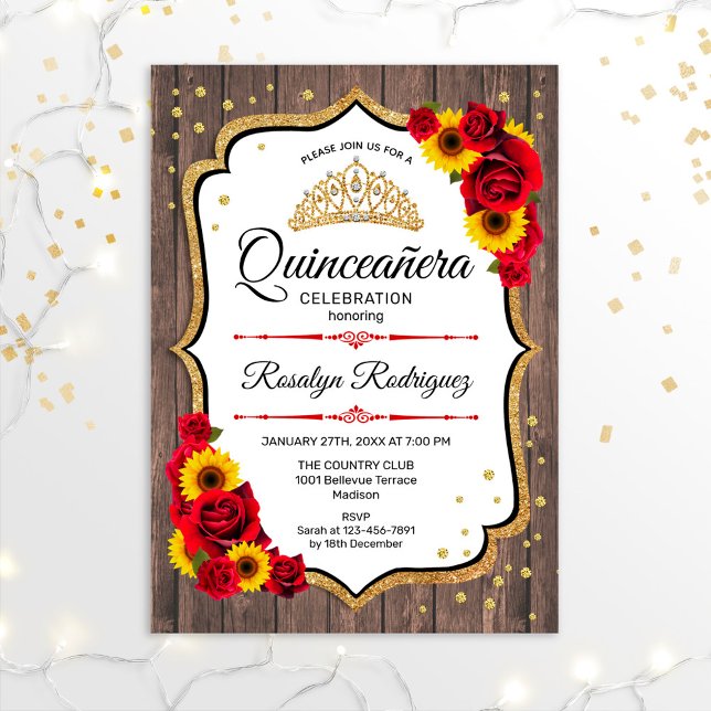 Quinceanera - Weiße Sonnenblumen aus rustikalem Ho Einladung (Von Creator hochgeladen)