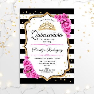 Quinceanera - Weißes Schwarzes Rosa Einladung
