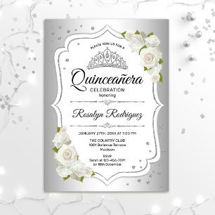 Quinceanera - Weißes Silber Einladung