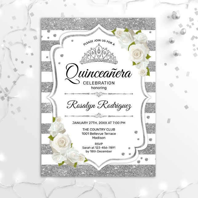 Quinceanera - Weißes Silber Einladung (Von Creator hochgeladen)