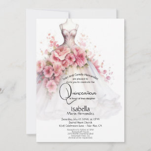 Quinceañera   Weißes und rosa Kamelienkleid  Einladung