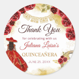 Quinceañera Western Red Gold Charra Blumenstiefel Runder Aufkleber