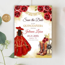 Quinceañera Western Red Gold Charra Blumenstiefel