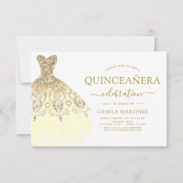 Quinceanera White and Gold Glitzer Sparkone Einladung