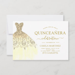 Quinceanera White and Gold Glitzer Sparkone Einladung