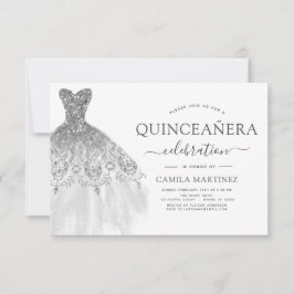 Quinceanera White and Silver Glitzer Sparkone Einladung