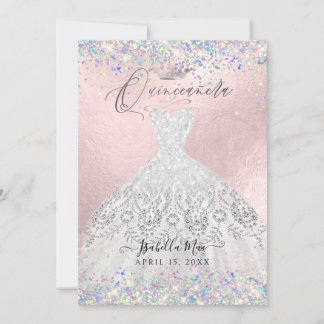 Quinceanera White Gold Dust Glitzer Gown Einladung